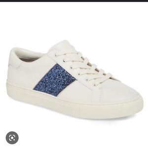 Tory Burch white sneakers with Blue glitter